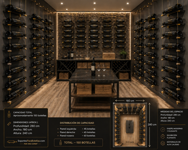Soportes para botellas de vino suspendidas, kit completo para 6 botellas - Imagen 14