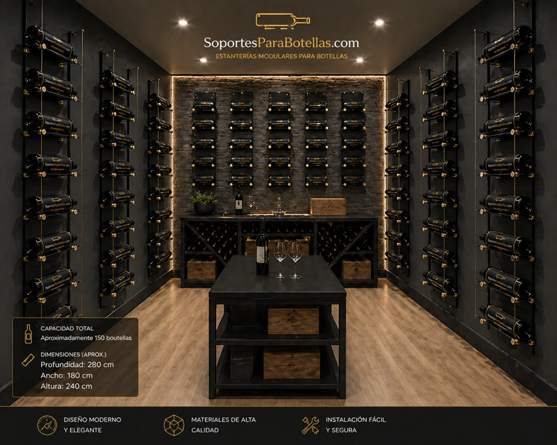 Soportes para botellas de vino suspendidas, kit completo para 6 botellas - Imagen 15